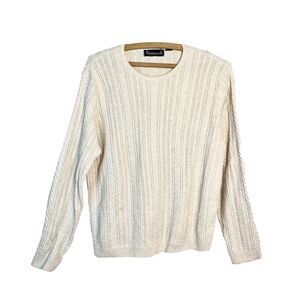 Vintage Women's WAINSCOTT White Baby Cable V-Neck Cotton Pullover Sweater Size M